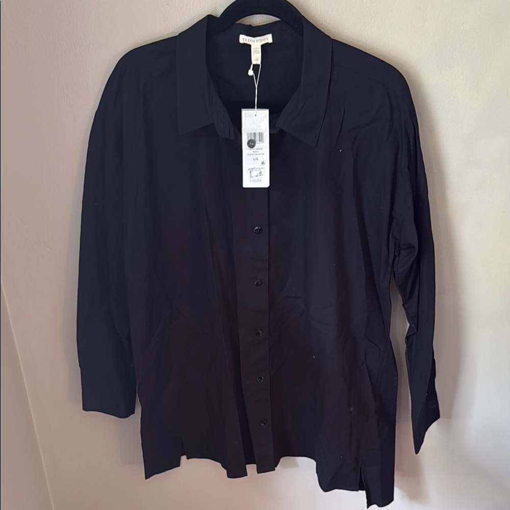 Eileen Fisher Black Button-Up Blouse